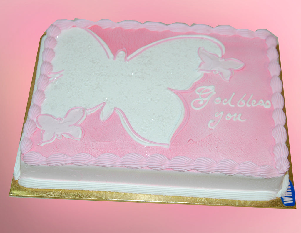 McArthur's Bakery Custom Cake with Pink Background, White Butterfly