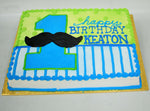 MaArthur's Bakery Custom Cake with Large Blue Number One and Black Mustache