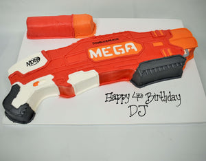 McArthur's Bakery Custom Cake with a Nerf Gun Cut Out