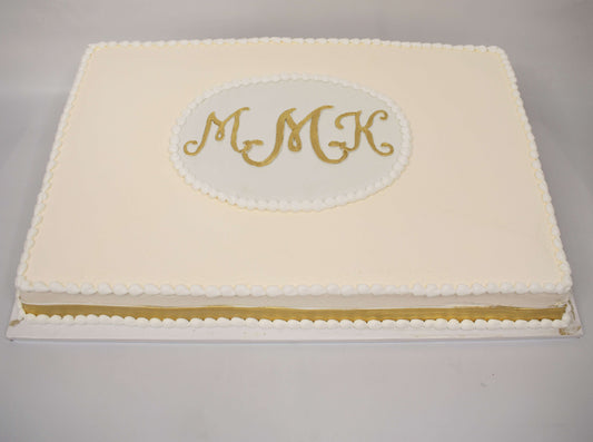 MaArthur's Bakery Custom Cake With Ivory Icing and Gold Monogram, 