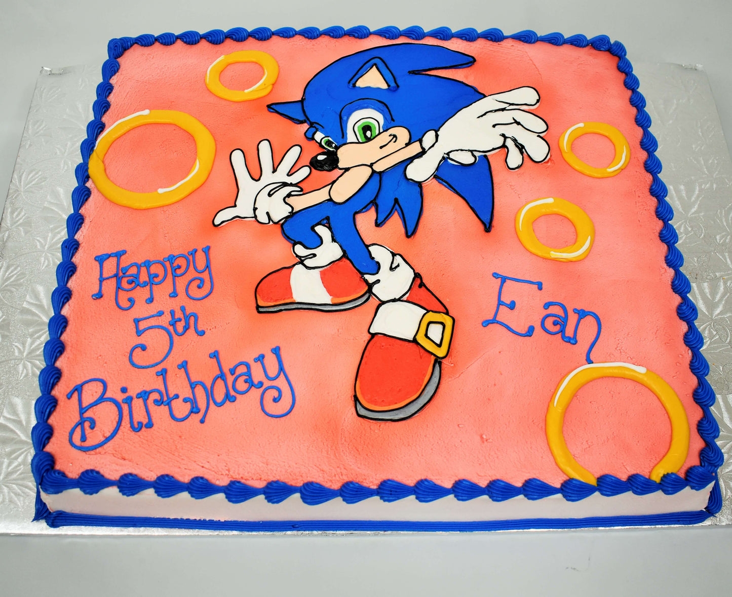 MaArthur's Bakery Custom Cake with Sonic Hedge Hog,  Red Background