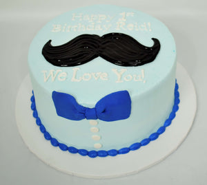 McArthur's Bakery Custom Cake with Black Mustache and Blue Bowtie