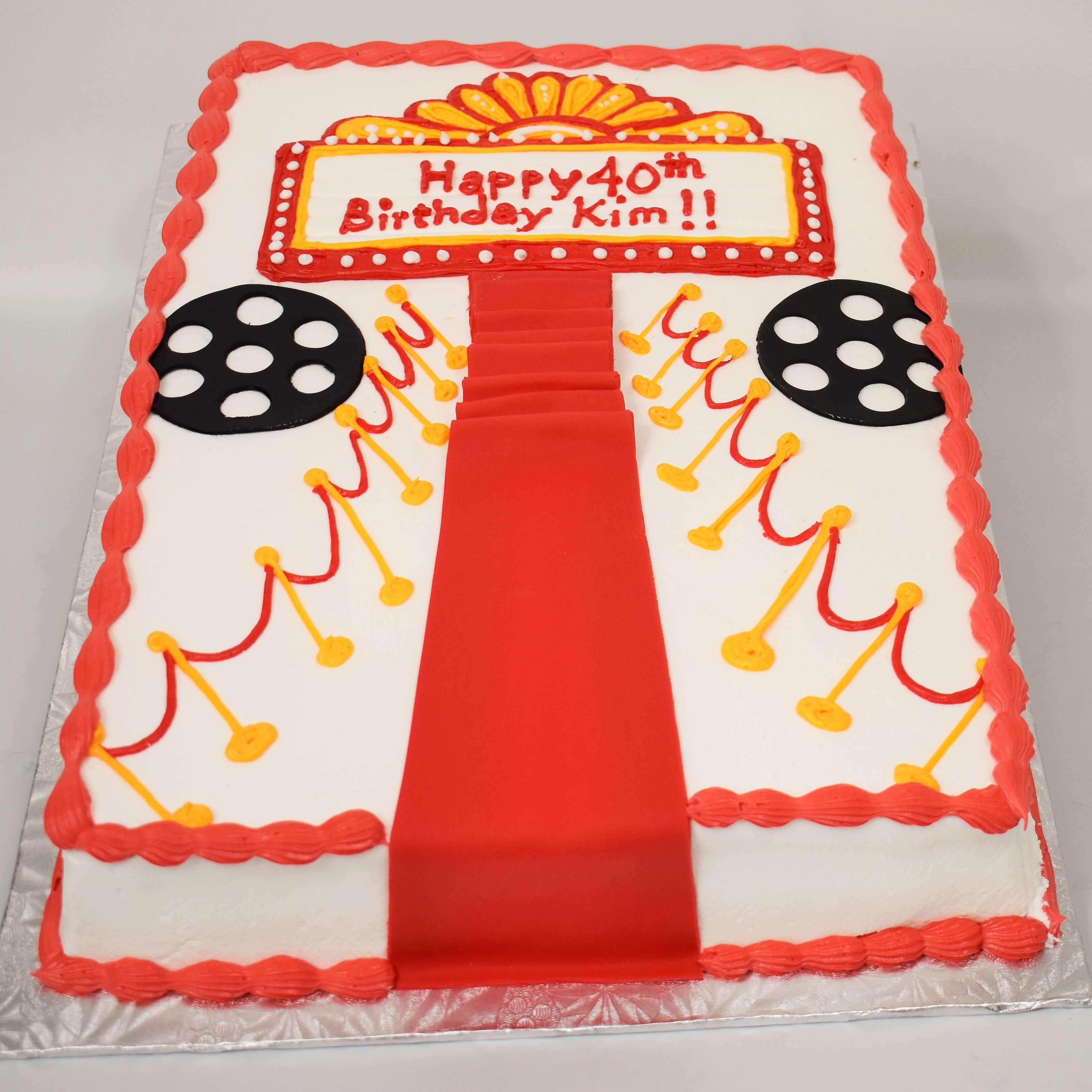 McArthur's Bakery Custom Cake with Red Carpet, Movie Reels.