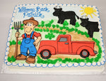 MaArthur's Bakery Custom Cake with a Farmer Holding a Pitchfork, Cows, and Truck