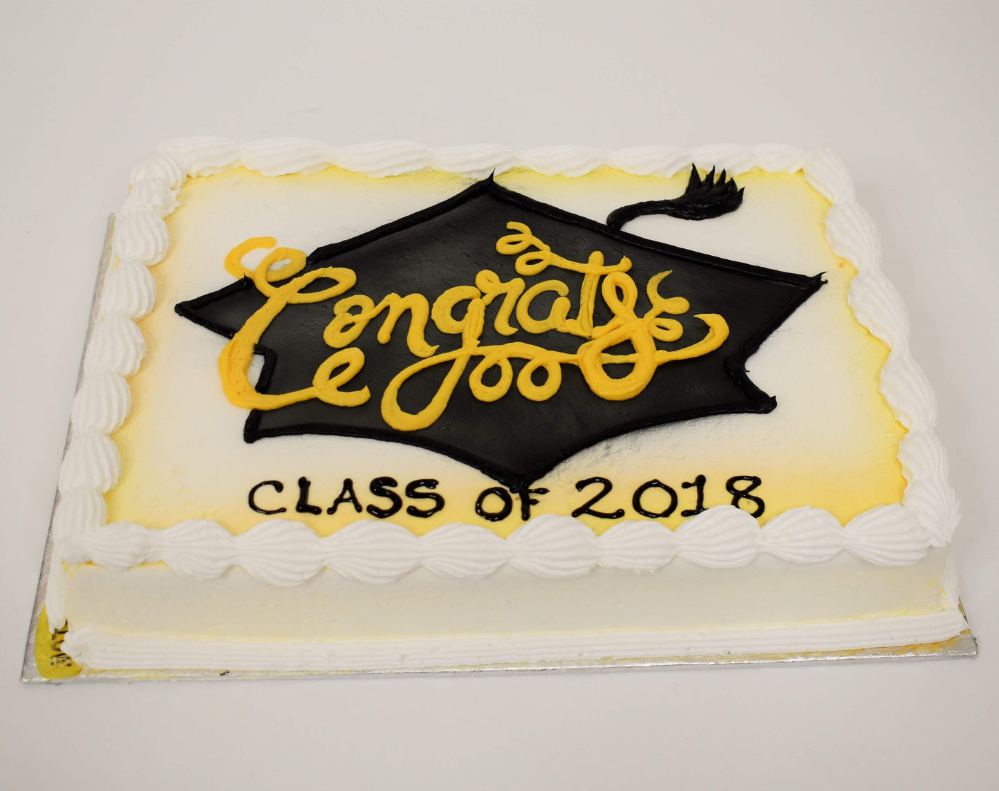 MaArthur's Bakery Custom Cake with Graduation Cap, Tassel, Black, Yellow, 