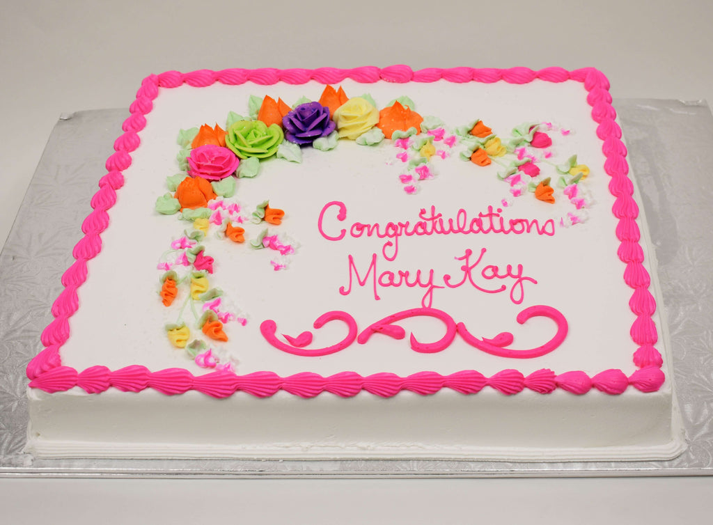 MaArthur's Bakery Custom Cake with Bright Assorted Colored Roese and Rosebuds