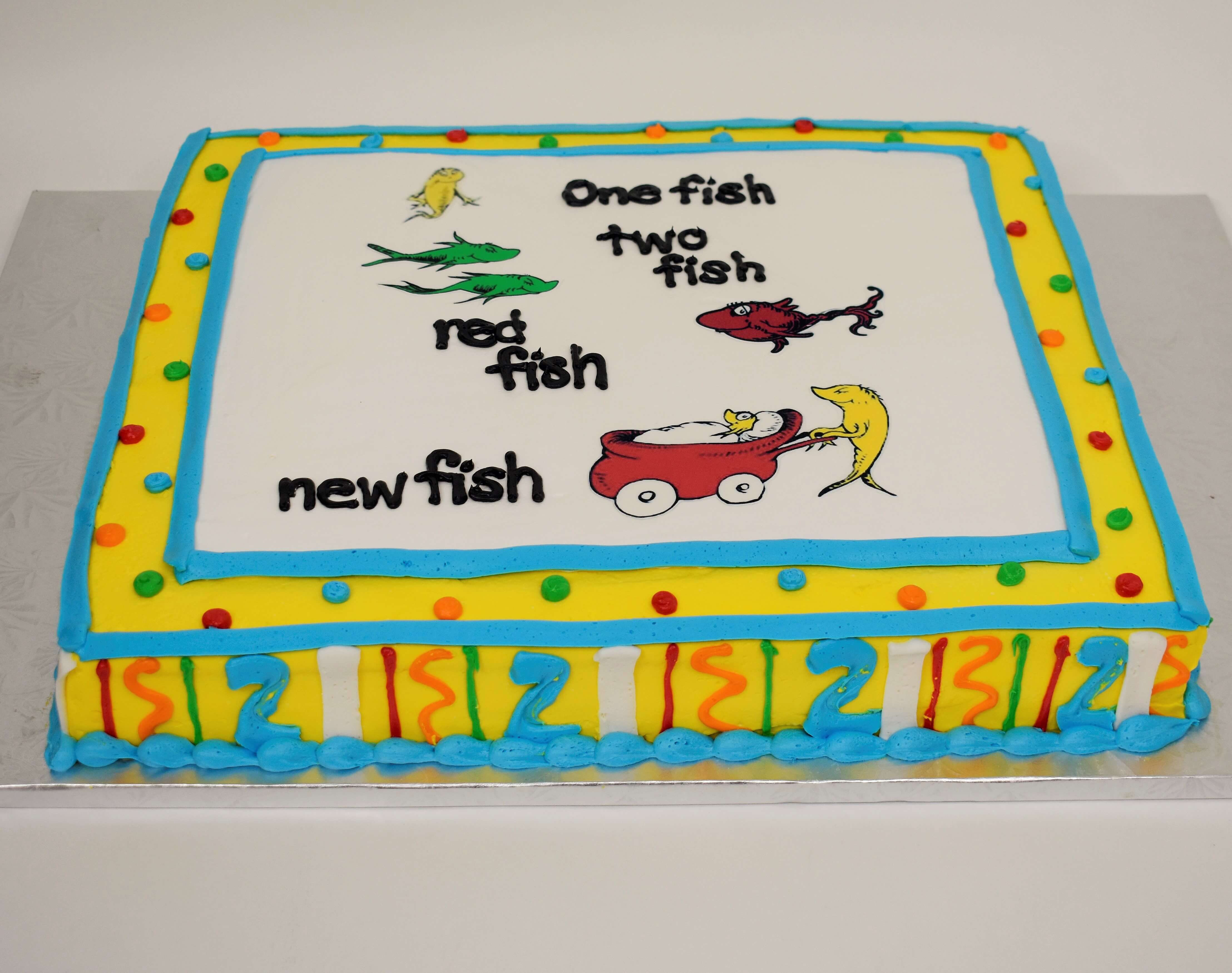 McArthur's Bakery Custom Cake with Dr. Seuss One Fish, Two Fish, Red Fish, New Fish