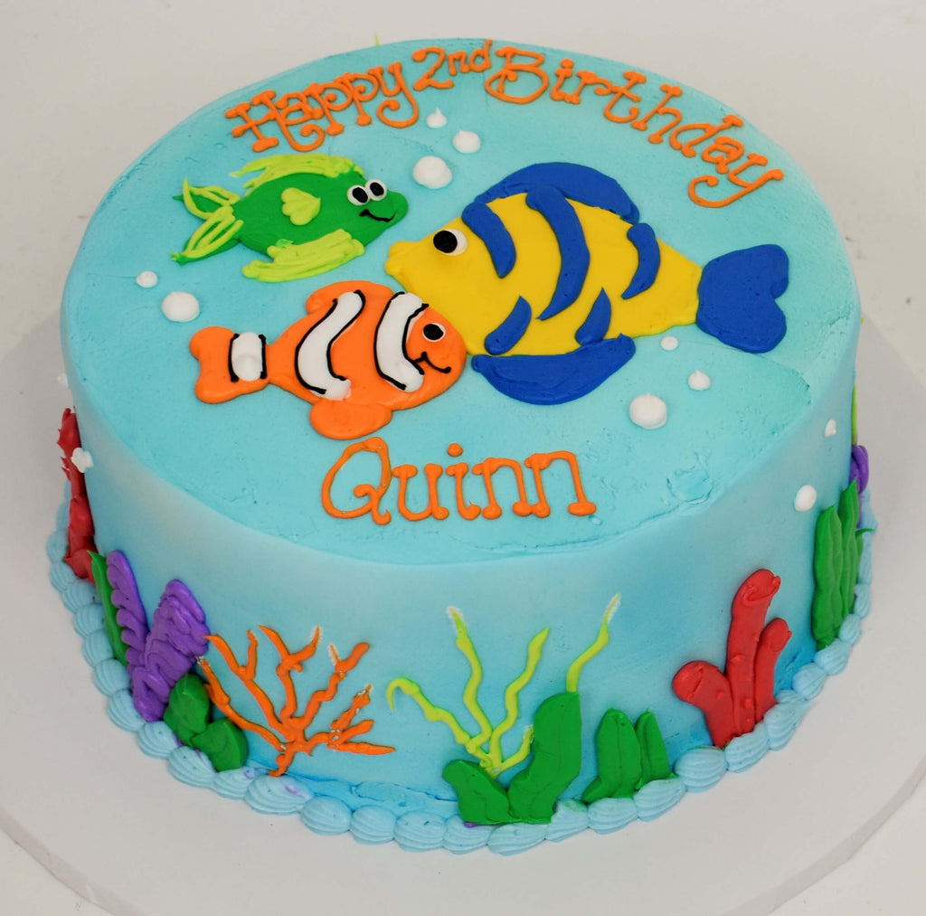 MaArthur's Bakery Custom Cake with Fish, Coral, Plants, Blue Background