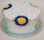 MaArthur's Bakery Custom Cake with Sunflowers, Dark Blue, Light blue