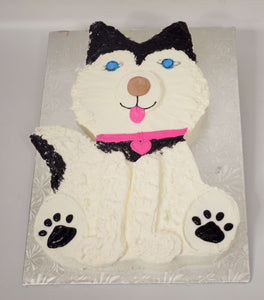 MaArthur's Bakery Custom Cake with Cutout Husky Dog,  White and Black