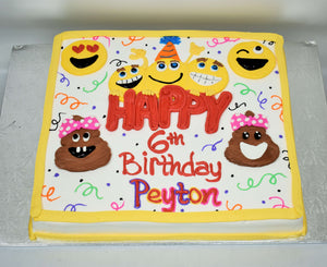 MaArthur's Bakery Custom Cake with Heart, Poop, Birthday Emoji Cake