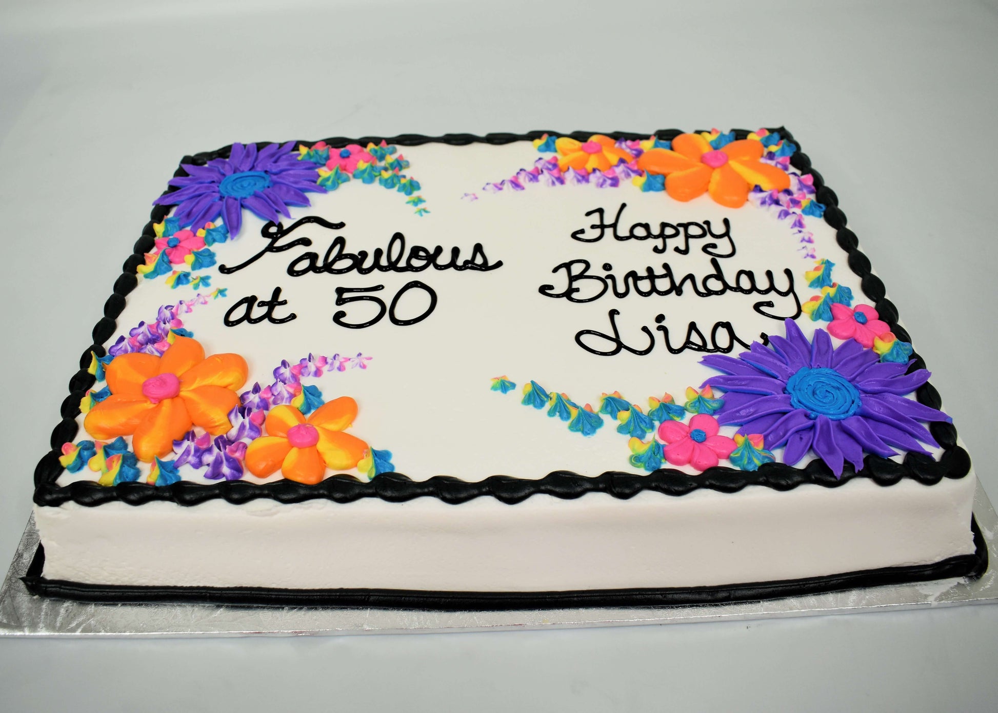 MaArthur's Bakery Custom Cake with Fabulous at 50, Assorted Flowers