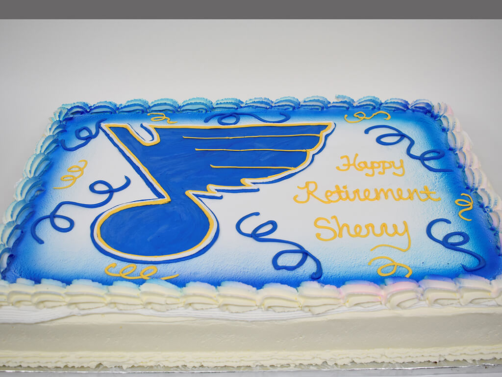 McArthur's Bakery Custom Cake with St. Louis Blues Hockey Team Logo of Blue Note