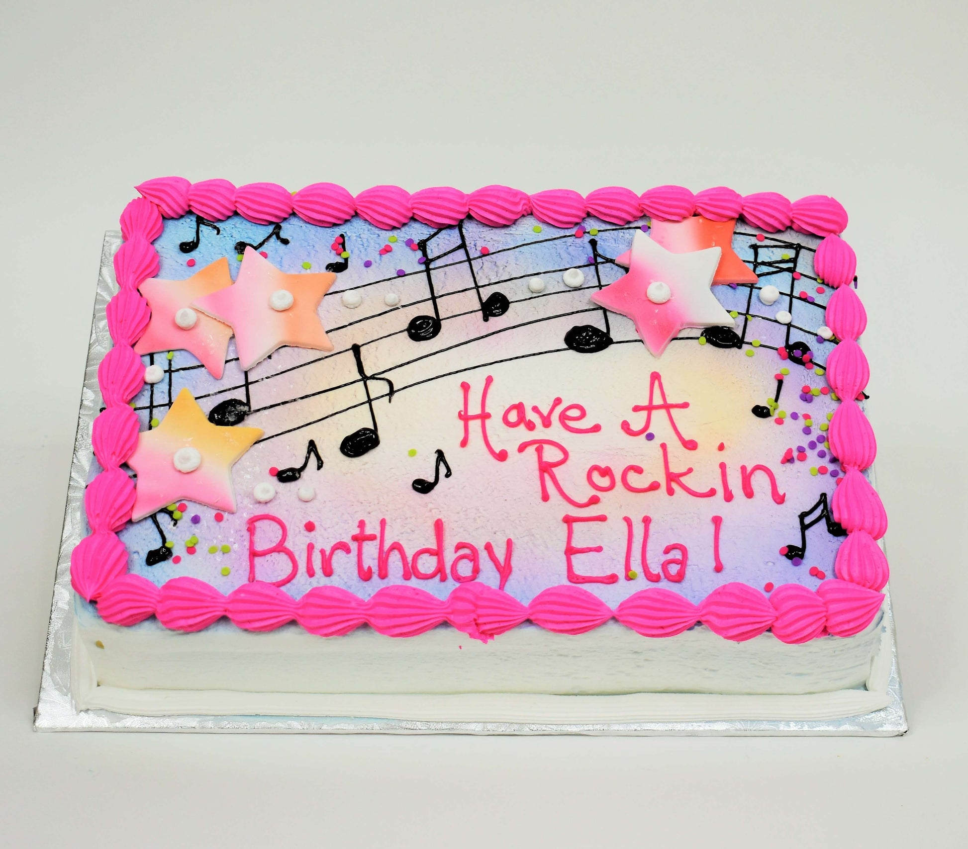 MaArthur's Bakery Custom Cake with Musical Notes, Stars, Pink, Purple