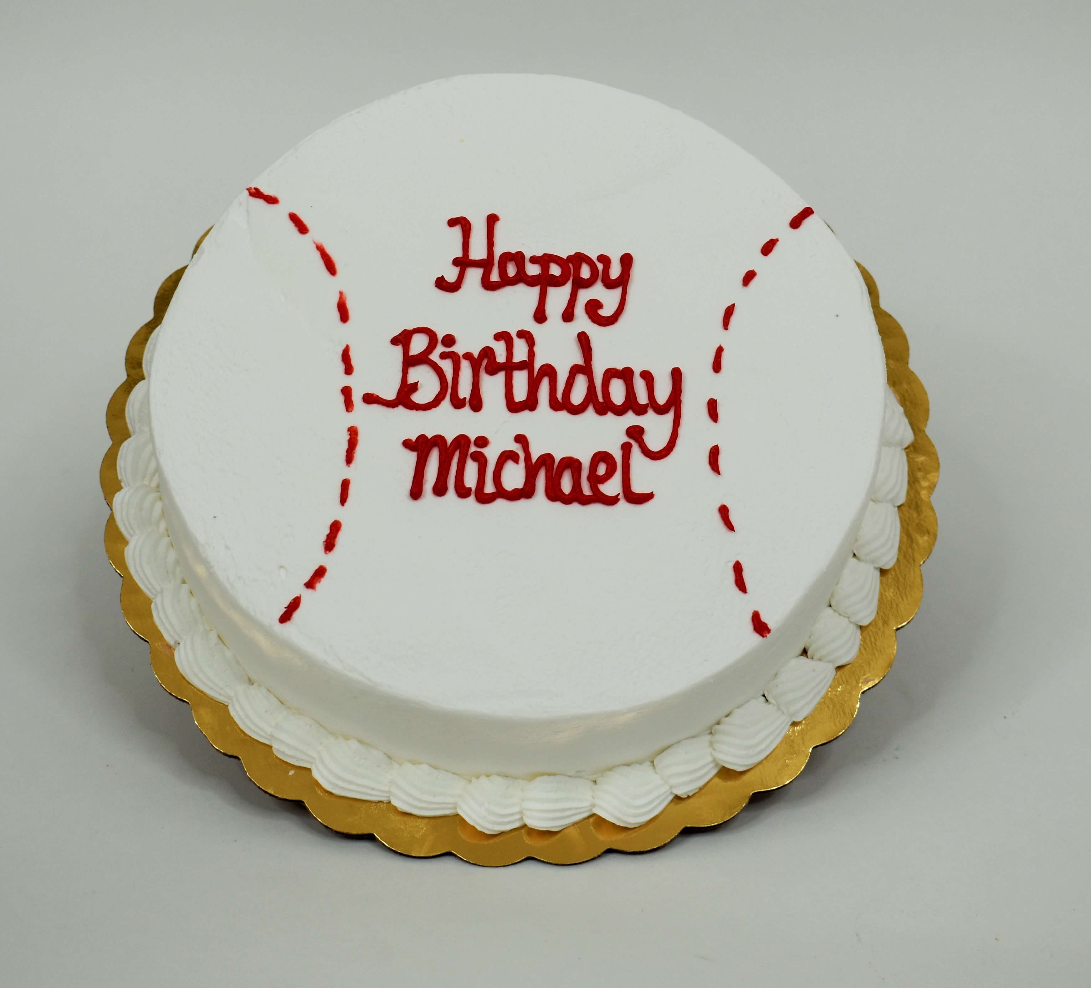 McArthur's Bakery Custom Cake with Baseball Stiching, White, Red