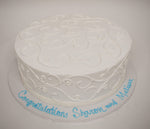 McArthur's Bakery Custom Cake with White Icing and White Scroll