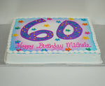 MaArthur's Bakery Custom Cake with Large number 60.  Flowers, Swirls, Polka Dots