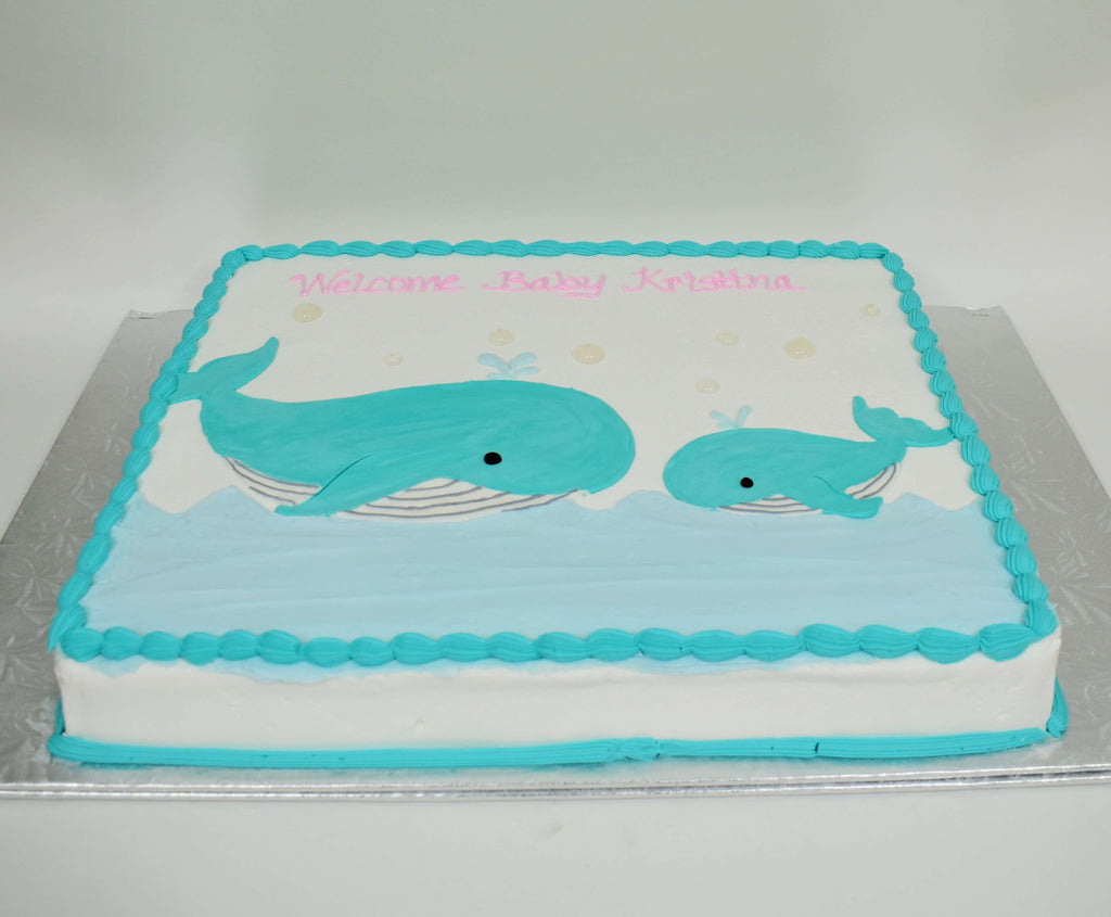 McArthur's Bakery Custom Cake with Mother Whale, Baby Whale, Ocean, Water