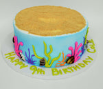 MaArthur's Bakery Custom Cake with Sand Top, Sea Plants, Shells, Pink, Green