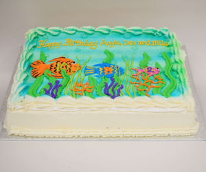 MaArthur's Bakery Custom Cake with Underwater Scene, Plants, and Fish