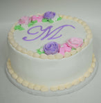 McArthur's Bakery Custom Cake with Inital, Roses, Pink, Purple