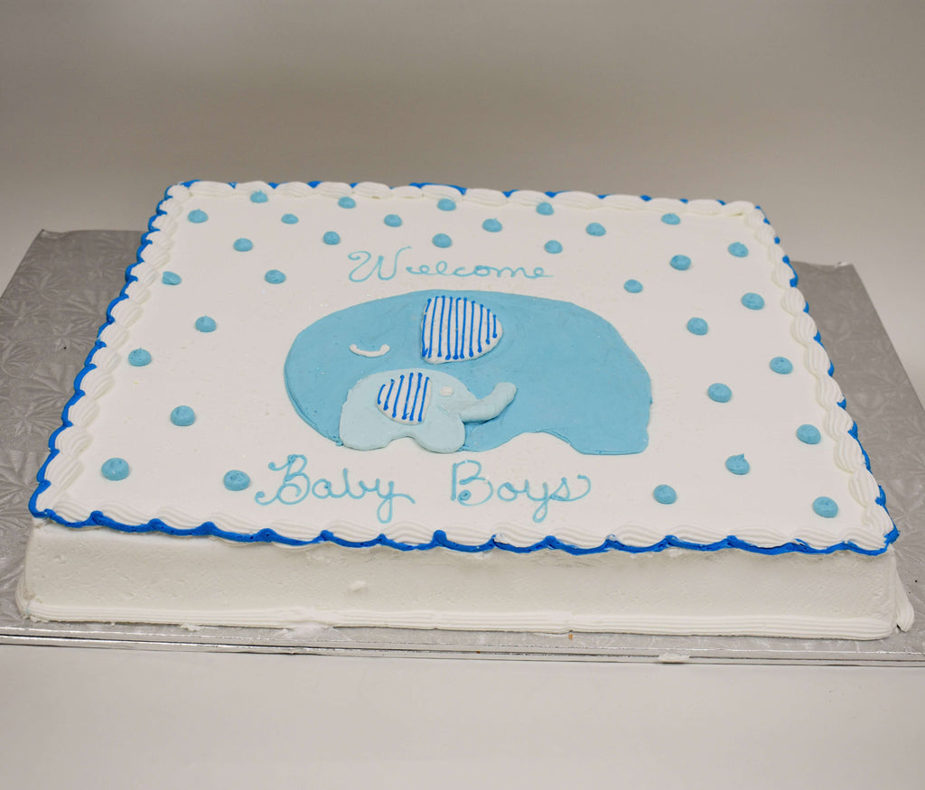 MaArthur's Bakery Custom Cake With Mother Elephant, Baby Elephant, Blue Polka Dots