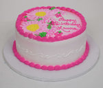 McArthur's Bakery Custom Cake with Large Flowers, Dark Pink, Pink, White Scrolling on Sides