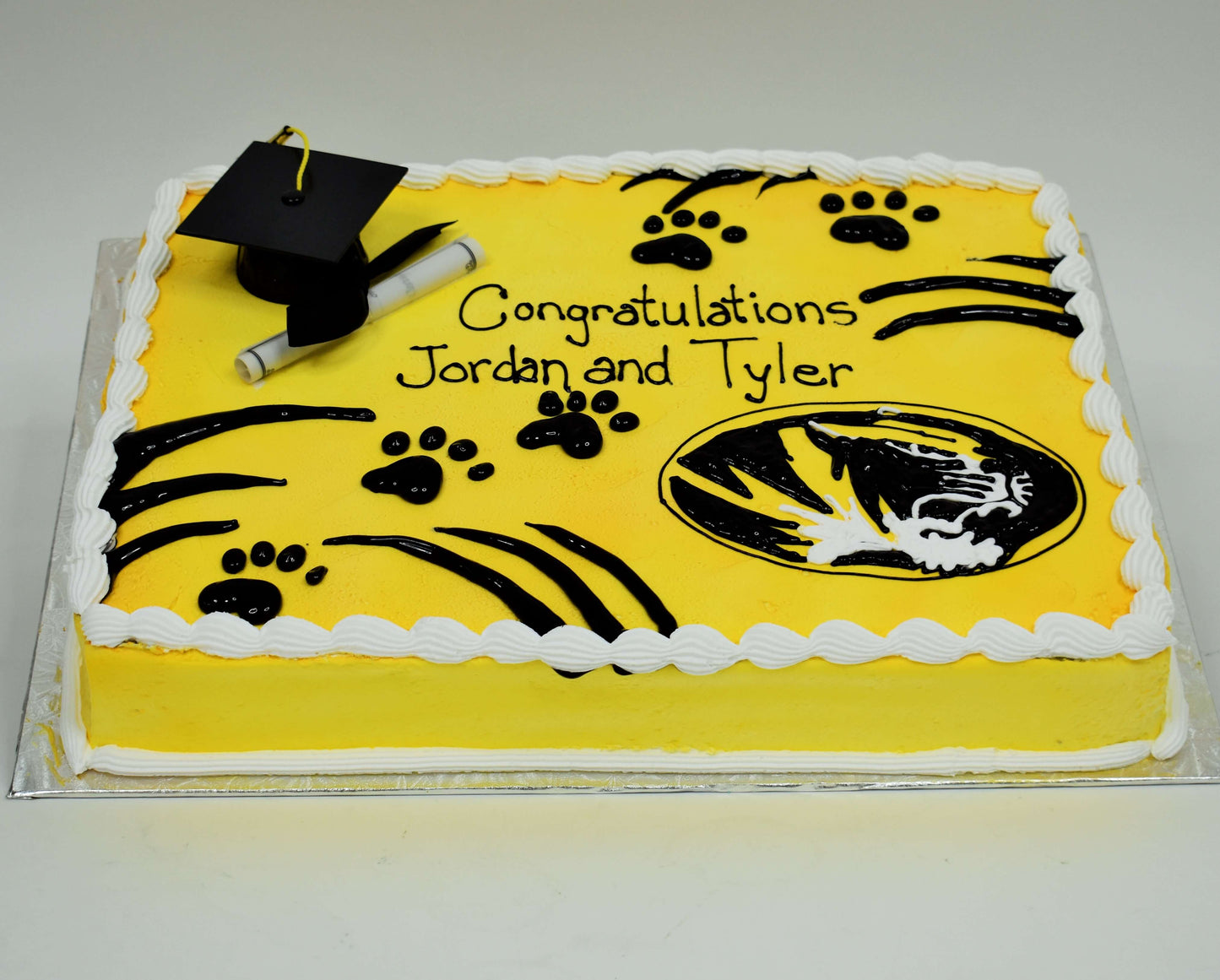 McArthur's Bakery Custom Cake with Cap, Scroll, Mizzou Tiger