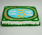 McArthur's Bakery Custom Cake with Train Tracks, Clouds, Sky, Green Grass