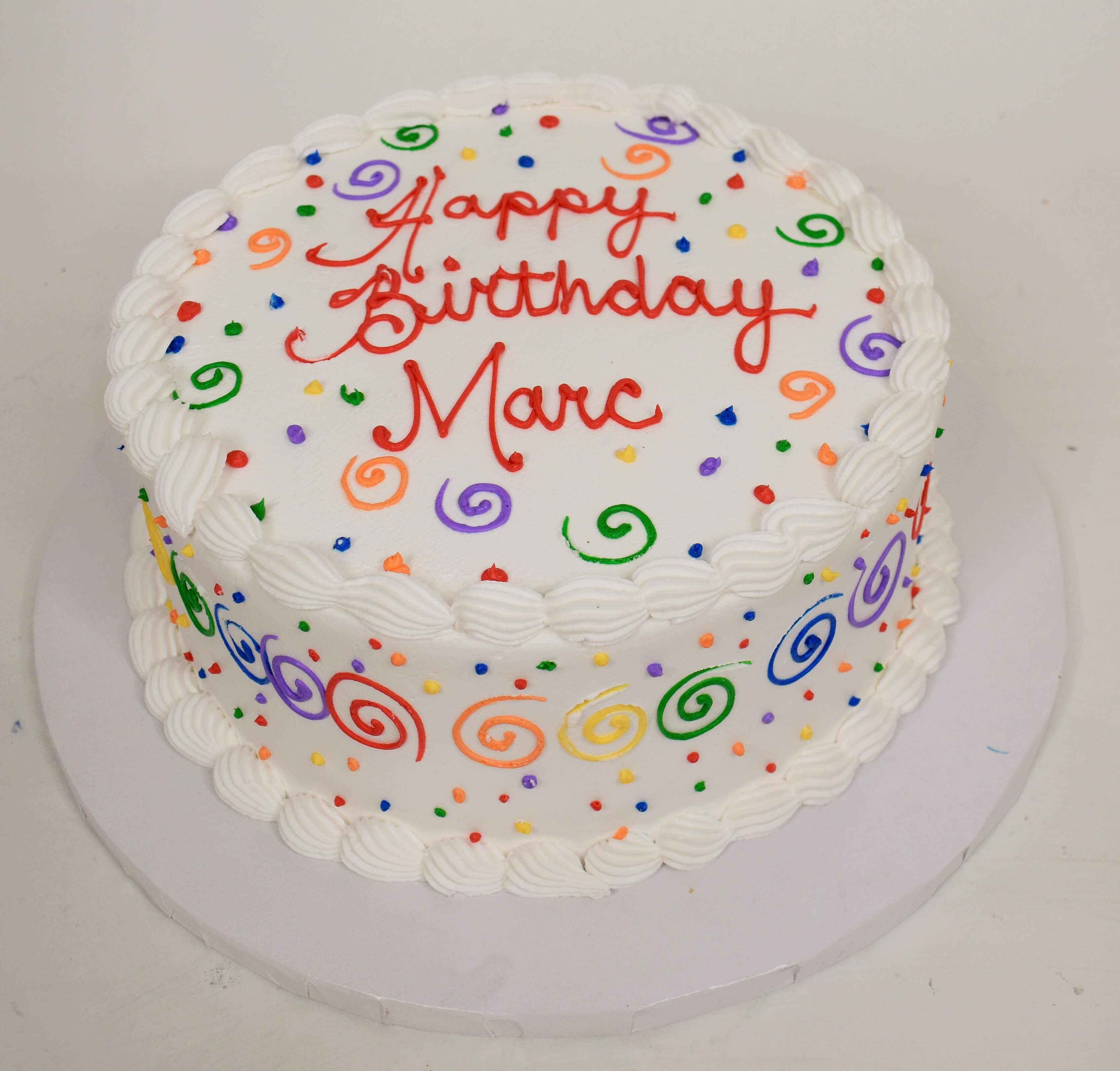 MaArthur's Bakery Custom Cake with Rainbow Swirls and Dots