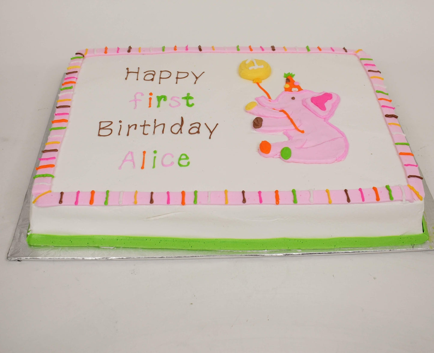 MaArthur's Bakery Custom Cake With Pink Elephant, Yellow Balloon