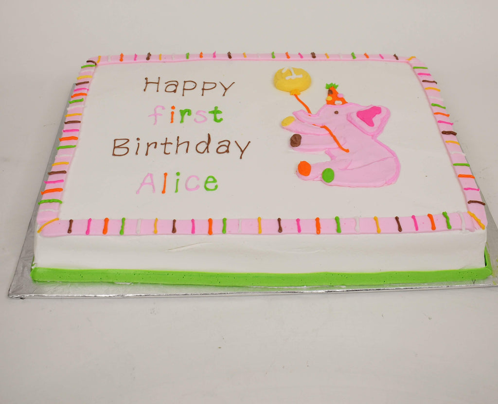 MaArthur's Bakery Custom Cake With Pink Elephant, Yellow Balloon