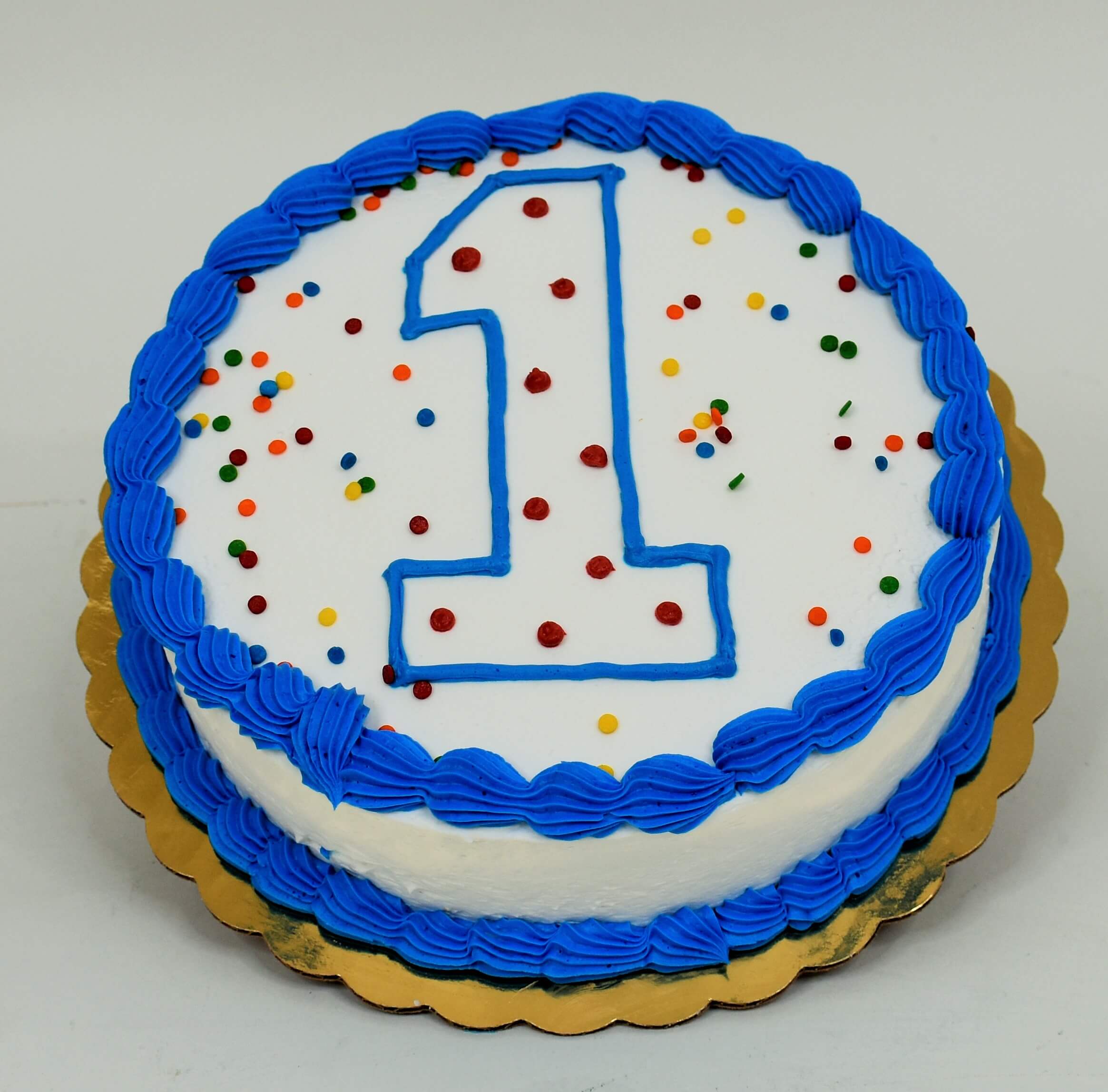 McArthur's Bakery Custom Cake with #1, Rainbow Confetti, Blue