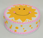 MaArthur's Bakery Custom Cake With Smiling Sunshine, Yellow Polka Dots