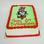 MaArthur's Bakery Custom Cake with Cat in the Hat, Green Background, and Red Trim