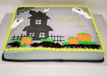 MaArthur's Bakery Custom Cake with Haunted House, Ghosts, Pumpkins, Spider Webs