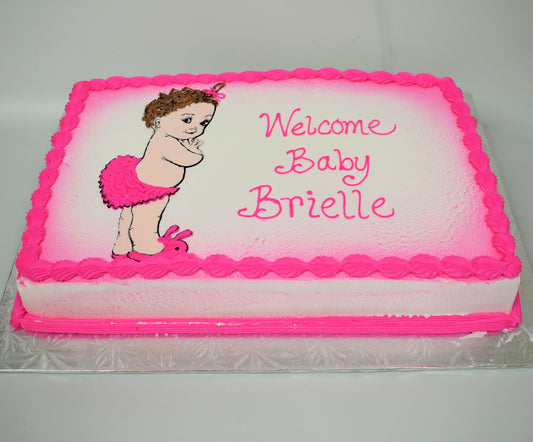 MaArthur's Bakery Custom Cake with Brown Hair, Bunny Slippers, Pink Diaper