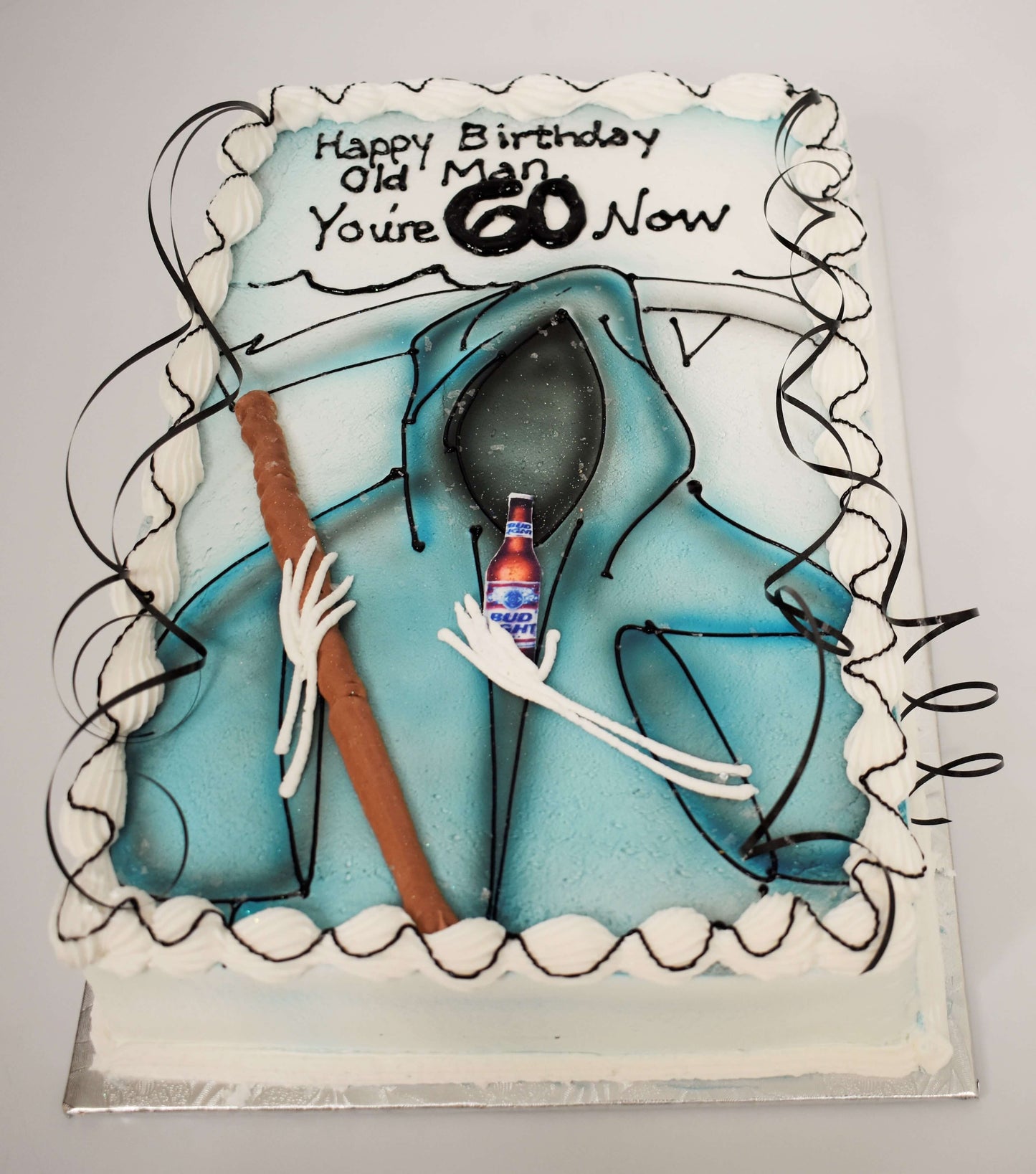 MaArthur's Bakery Custom Cake with Grim Reaper, Ribbons, Beer Bottle 