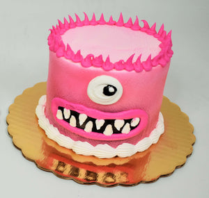 MaArthur's Bakery Custom Cake with Pink Monster Face, One Eye,  Spikey Hair