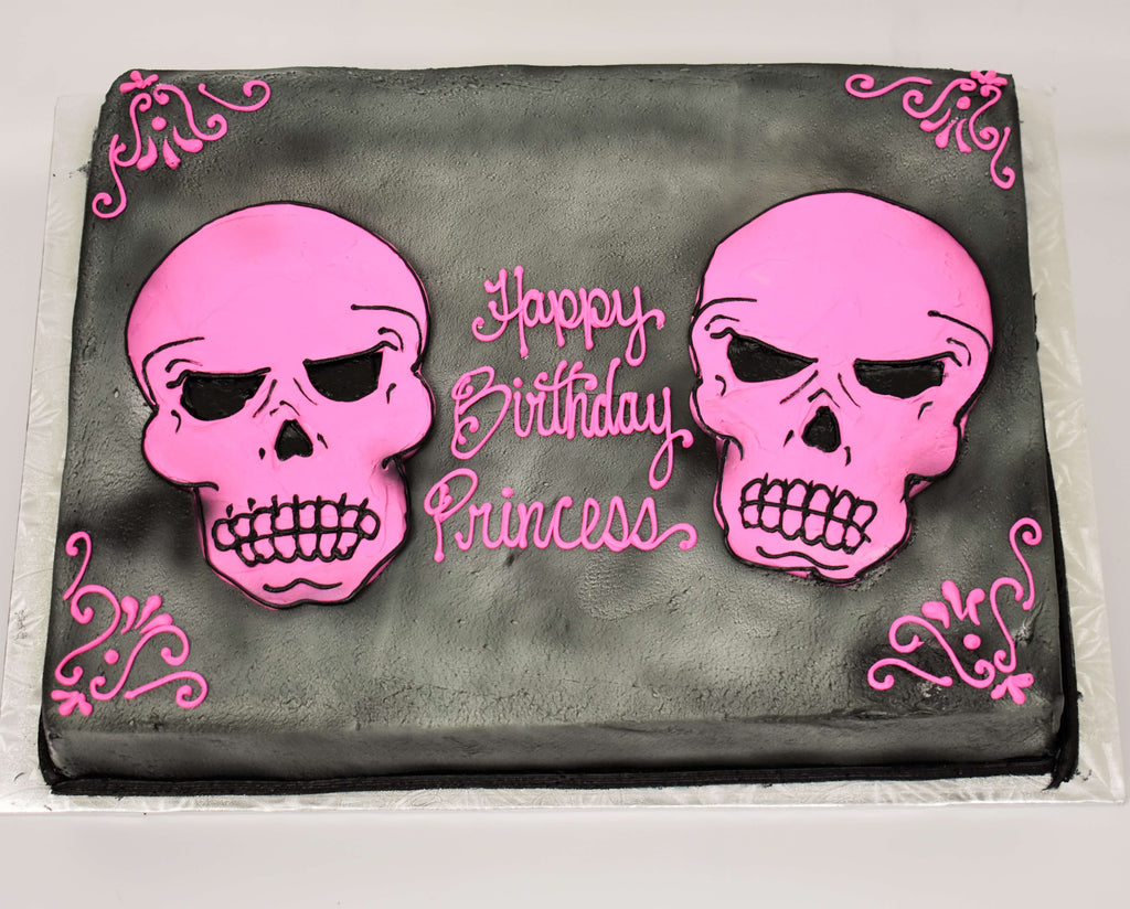 MaArthur's Bakery Custom Cake with Pink Skull, Black Background