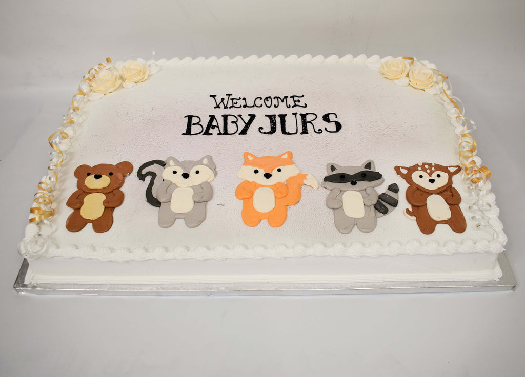 McArthur's Bakery Cake designed with a bear, raccoon, fox, squirrel and chipmunk