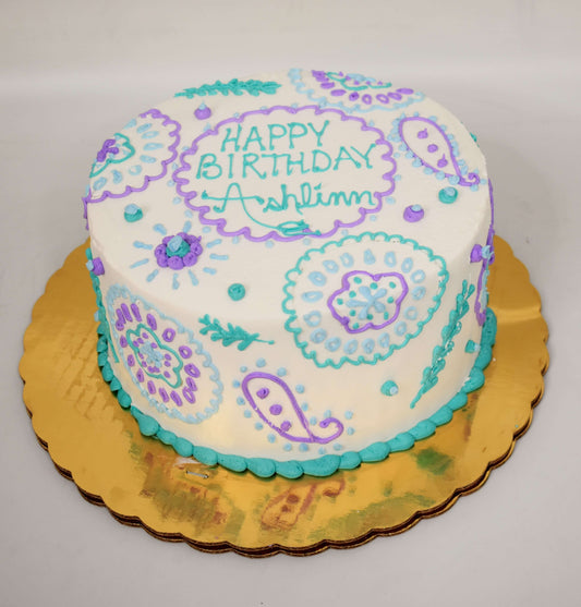 McArthur's Bakery Custom Cake with Purple Paisley, Teal Paisley