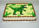 MaArthur's Bakery Custom Cake with T-Rex Standing around Leafy Plants