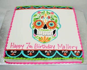 McArthur's Bakery Custom Cake with Sugar Skull, Small Scroll, Little Red Flowers