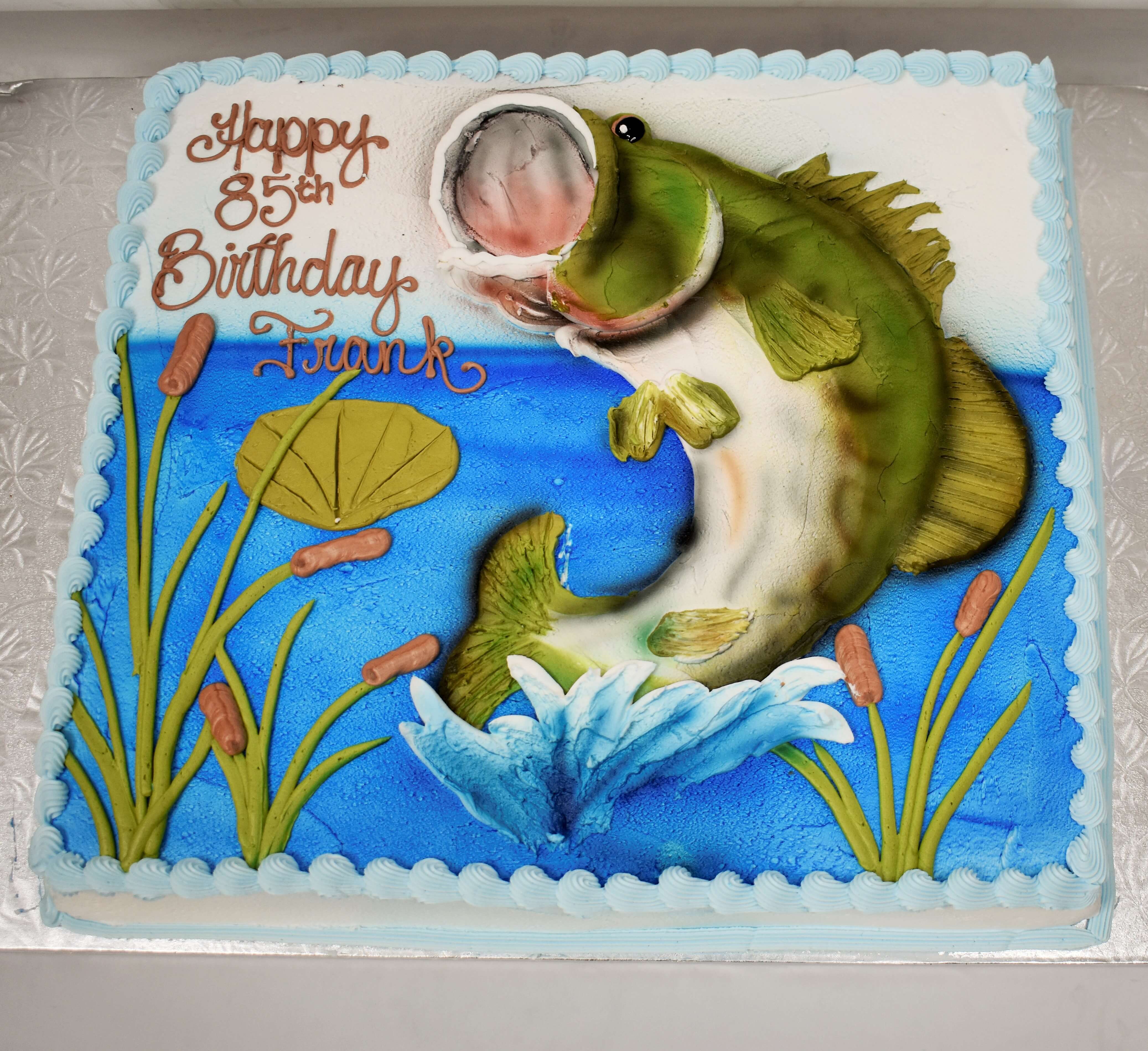 McArthur's Bakery Custom Cake with Large Mouth Bass, Plants.