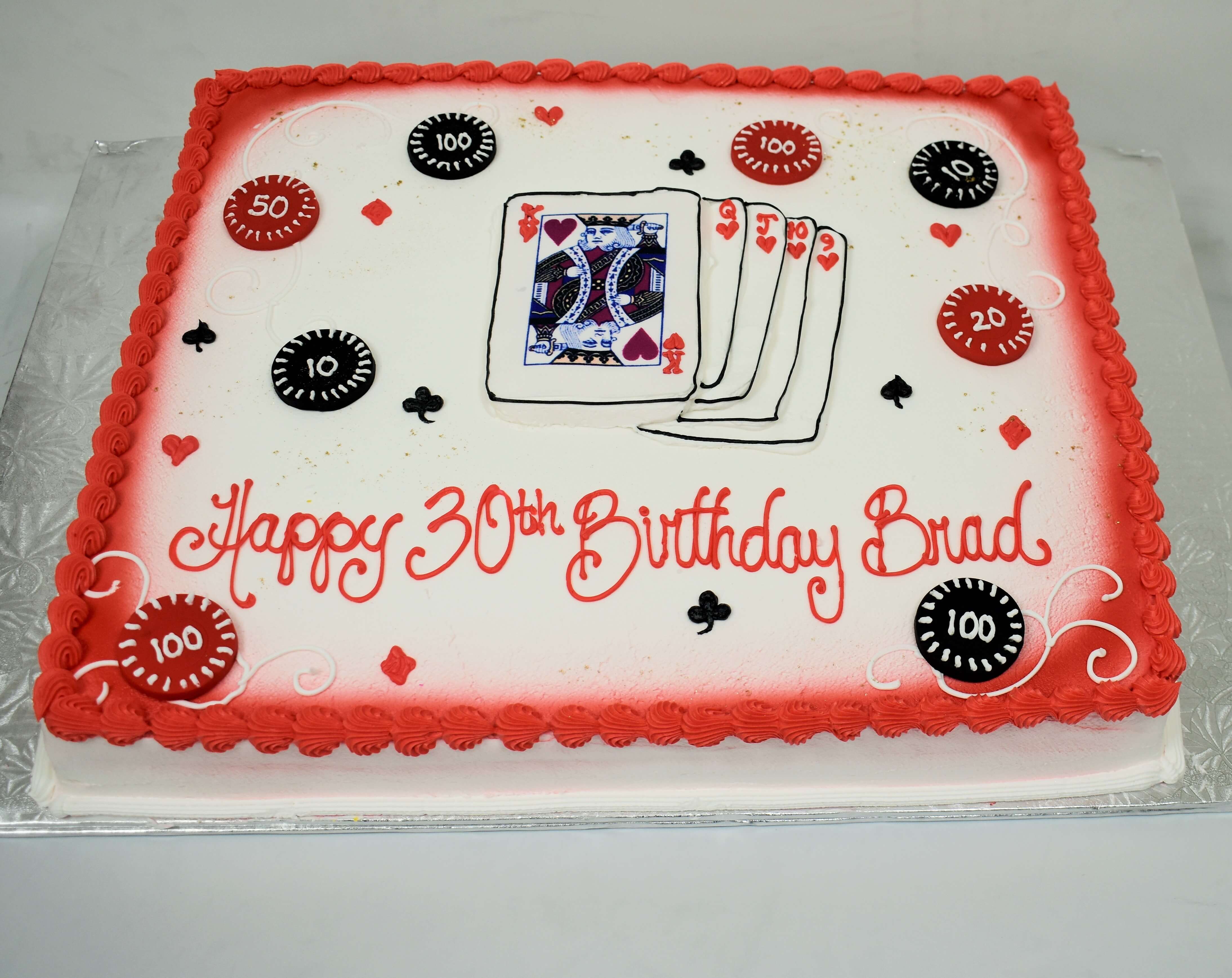 McArthur's Bakery Custom Cake with Red and Black Poker Chips, Cards, 