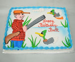 McArthur's Bakery Custom Cake with Man with Gun, Ducks, Lake background, Water Plants