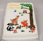 MaArthur's Bakery Custom Cake with Owl, Deer, Fox, Raccoon, Turtle, Mushrooms