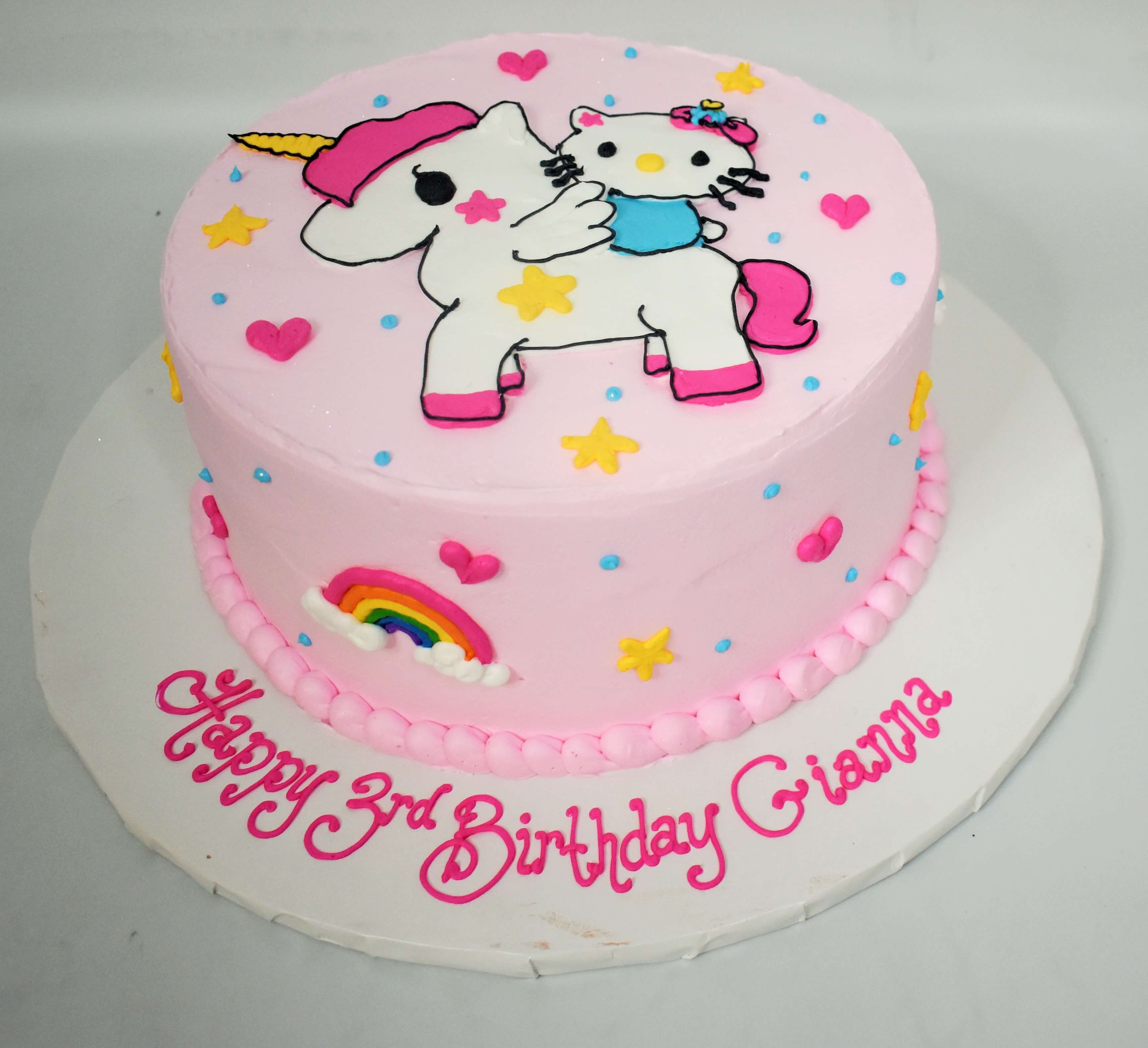 McArthur's Bakery Custom Cake with Hello Kitty, Unicorn, Rainbows, Hearts