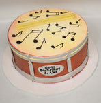 MaArthur's Bakery Custom Cake with Drum, Drum Sticks, Musical Notes